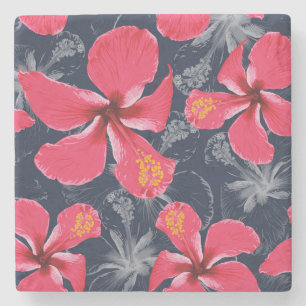 Tropical Hibiscus Flowers Summer Design Stone Coaster