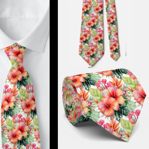 Tropical Hibiscus Flowers Summer Neck Tie