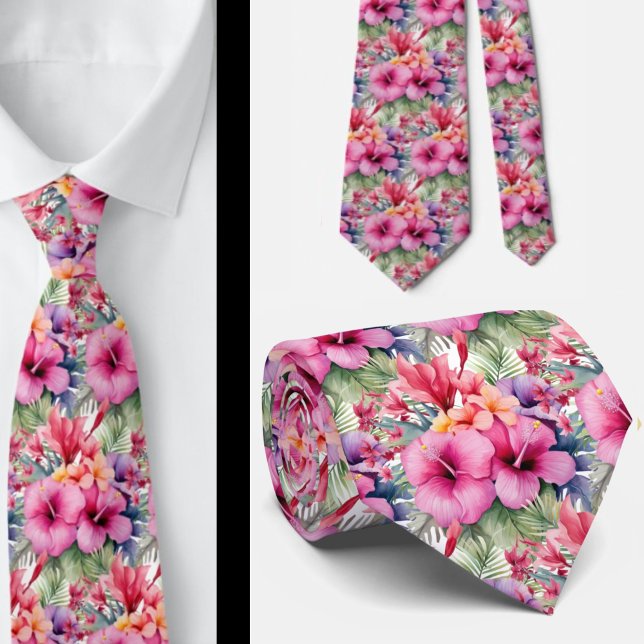 Tropical Hibiscus Flowers Summer Neck Tie (Creator Uploaded)