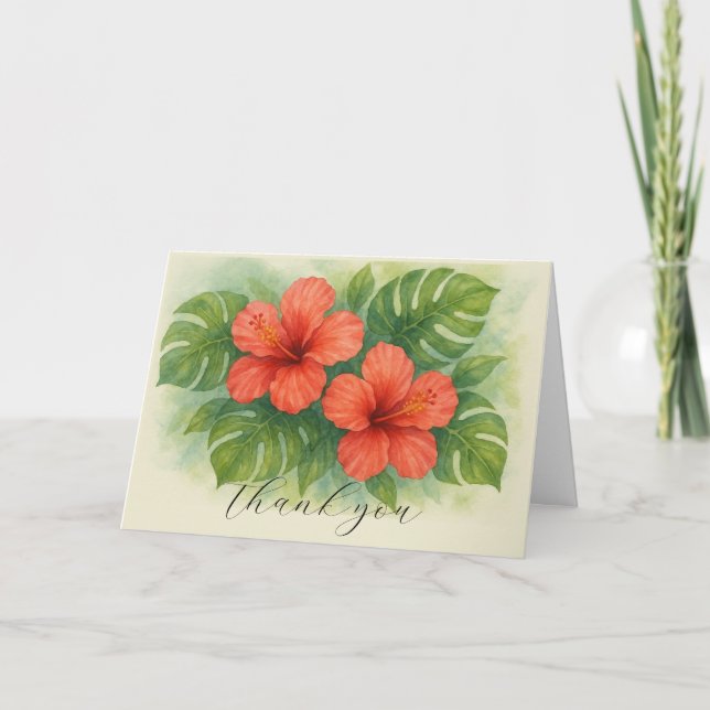 Tropical Hibiscus Flowers Wedding Thank you  Card (Front)