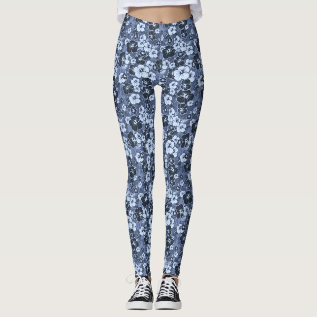 Tropical Hibiscus Flowers Yoga Running Exercise Leggings (Front)