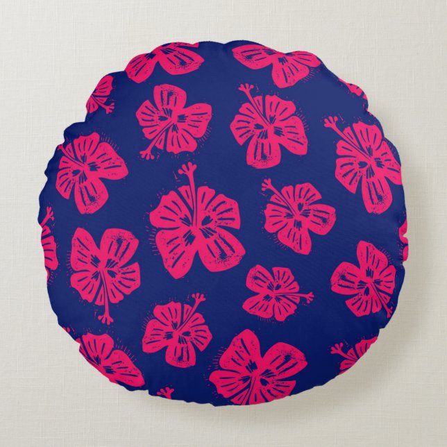 Tropical hibiscus for a bit of paradise at home round cushion (Front)