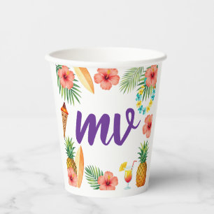 Tropical Hibiscus Frame Aloha Vibes Paper Cups