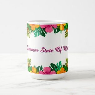 Tropical Hibiscus Frame With Summer Leaves 🌴 Coffee Mug