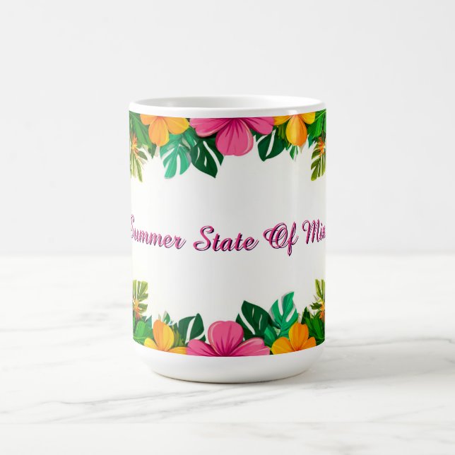 Tropical Hibiscus Frame With Summer Leaves 🌴 Coffee Mug (Center)