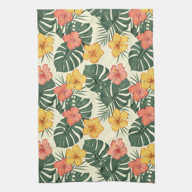 Tropical Hibiscus Garden Tea Towel (Vertical)