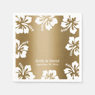 Tropical Hibiscus Gold Background Elegant Wedding Napkin