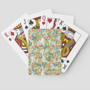 Tropical Hibiscus Gold Pineapples Floral Playing Cards