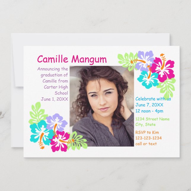 Tropical Hibiscus - Graduation Announcement (Front)