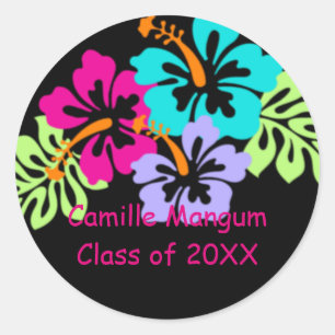 Tropical Hibiscus - Graduation Circle Stickers