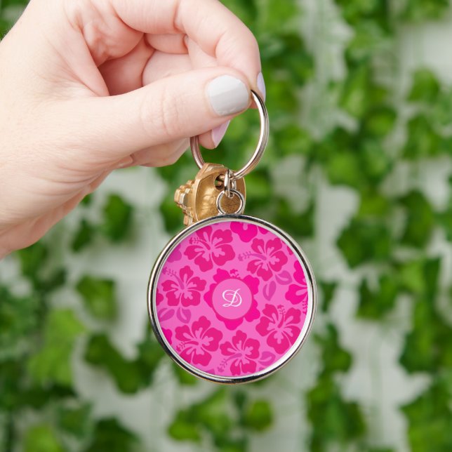 tropical hibiscus hawaii girly floral pattern key ring (Hand)