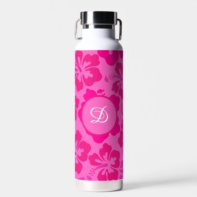 tropical hibiscus hawaii girly floral pattern water bottle (Front)