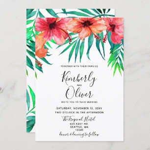 Tropical Hibiscus Hawaiian Beach Wedding Invitation