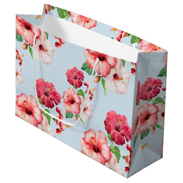 Tropical Hibiscus Hawaiian Floral Customisable Large Gift Bag (Front Angled)