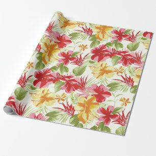 Tropical Hibiscus Hawaiian Floral Wrapping Paper