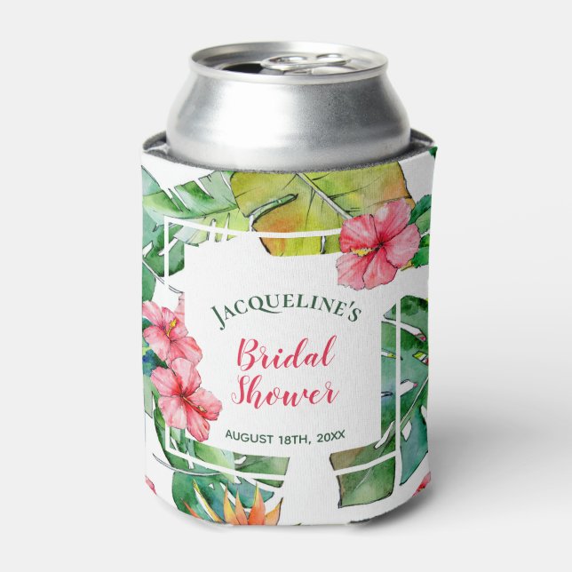 Tropical Hibiscus Hawaiian Luau Bridal Can Cooler (Can Front)