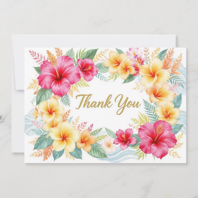 Tropical Hibiscus Hawaiian Thank You Card (Front)