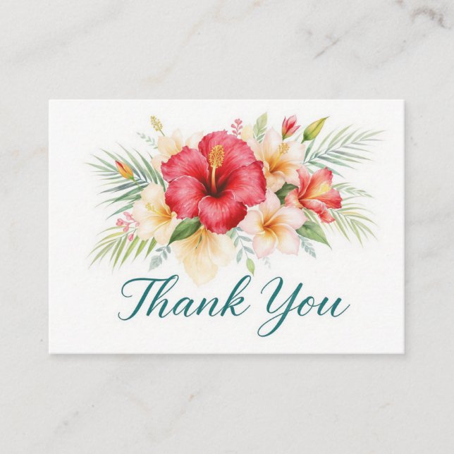 Tropical Hibiscus Hawaiian Thank You Card (Front)