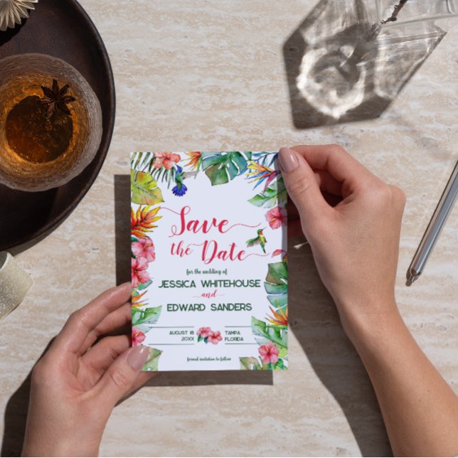 Tropical Hibiscus Hawaiian Wedding Save The Date  (Creator Uploaded)
