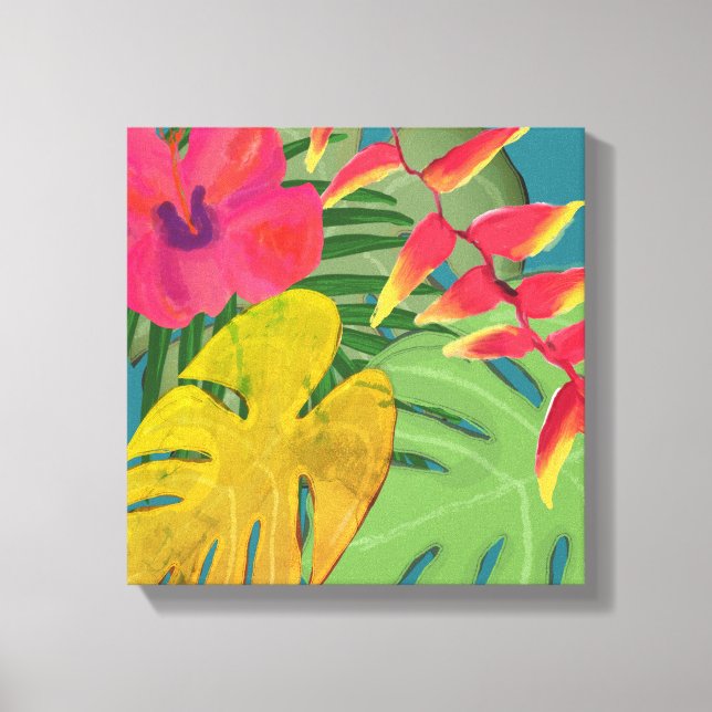 Tropical Hibiscus Heliconia & Leaves  Canvas Print (Front)