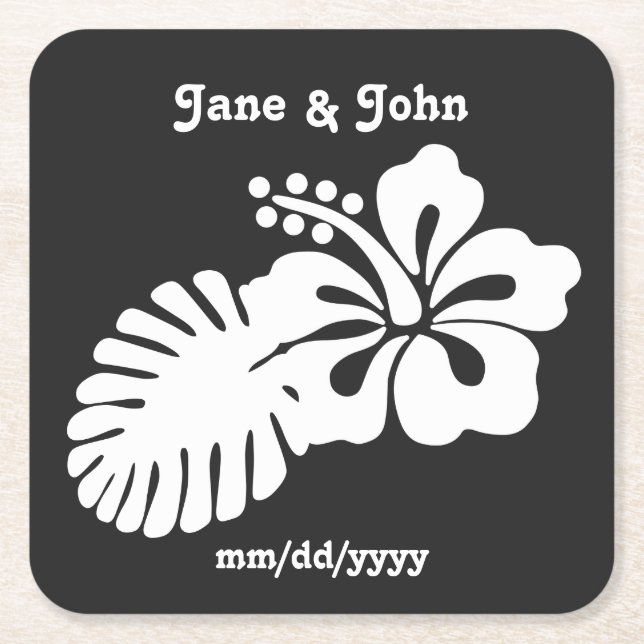 Tropical Hibiscus in Black Paper Coaster (Front)