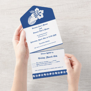 Tropical Hibiscus in Blue All In One Invitation