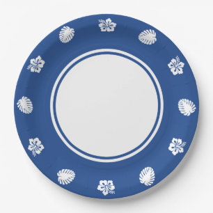 Tropical Hibiscus in Blue Paper Plate