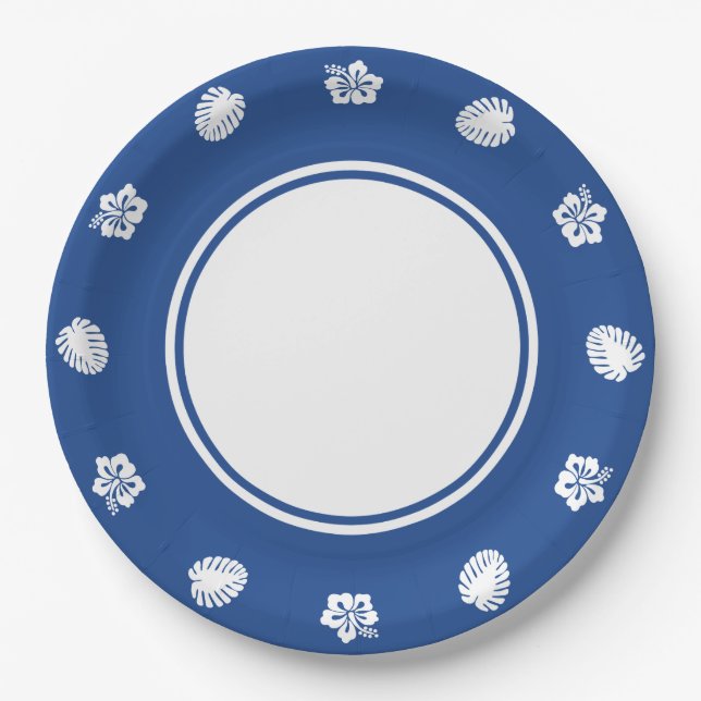 Tropical Hibiscus in Blue Paper Plate (Front)