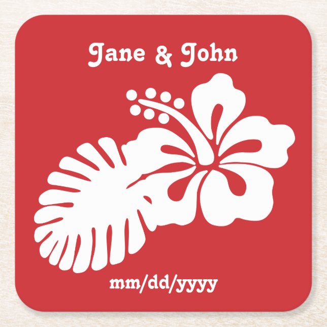 Tropical Hibiscus in Cherry Paper Coaster (Front)