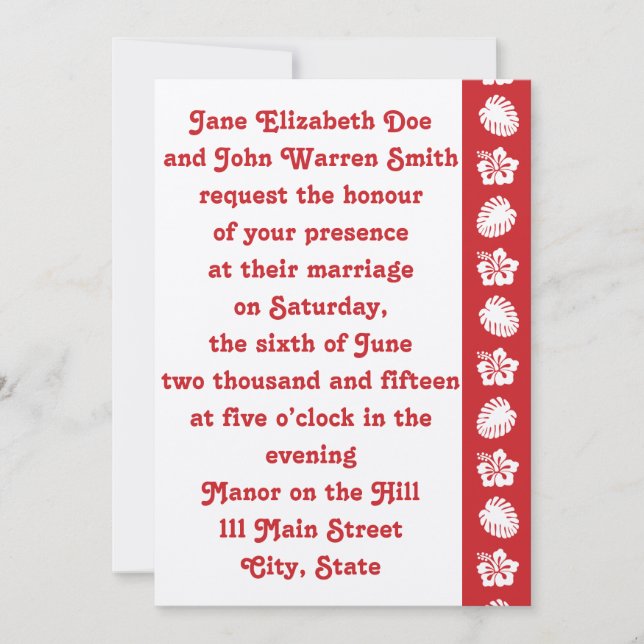 Tropical Hibiscus in Cherry Wedding Invitation (Front)