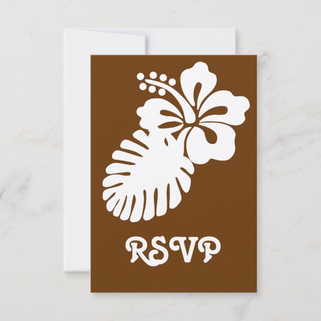 Tropical Hibiscus in Chocolate RSVP Card (Front)