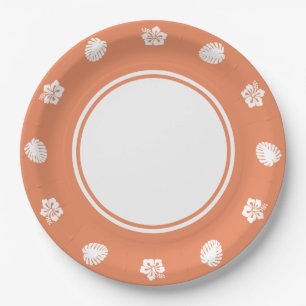 Tropical Hibiscus in Coral Paper Plate