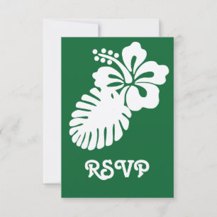 Tropical Hibiscus in Green RSVP Card