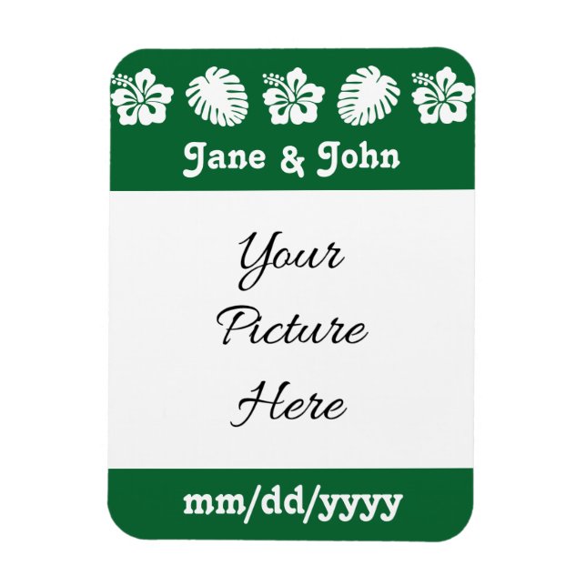 Tropical Hibiscus in Green Save-the-Date Magnet (Vertical)