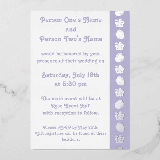 Tropical Hibiscus in Lavender Foil Invitation (Front)