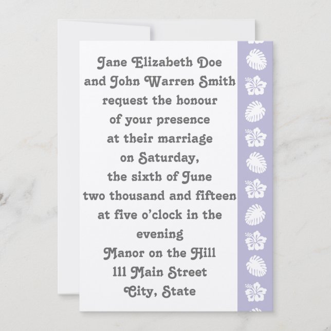 Tropical Hibiscus in Lavender Wedding Invitation (Front)