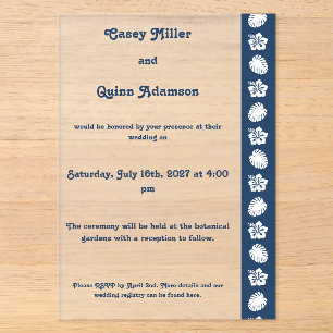 Tropical Hibiscus in Navy Acrylic Wedding Invitations
