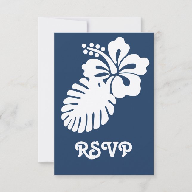Tropical Hibiscus in Navy RSVP Card (Front)