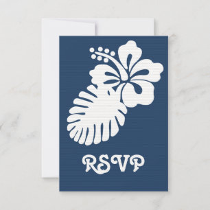 Tropical Hibiscus in Navy RSVP Card
