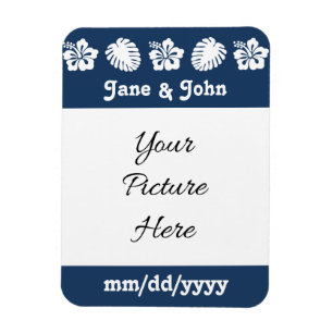 Tropical Hibiscus in Navy Save-the-Date Magnet