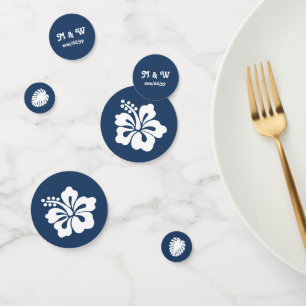 Tropical Hibiscus in Navy Table Confetti