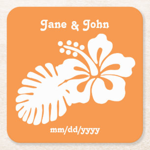 Tropical Hibiscus in Orange Paper Coaster