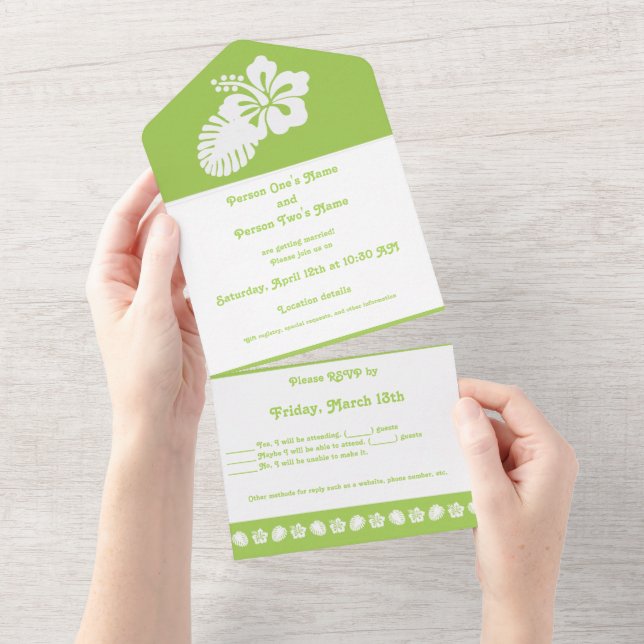 Tropical Hibiscus in Peridot All In One Invitation (Tearaway)