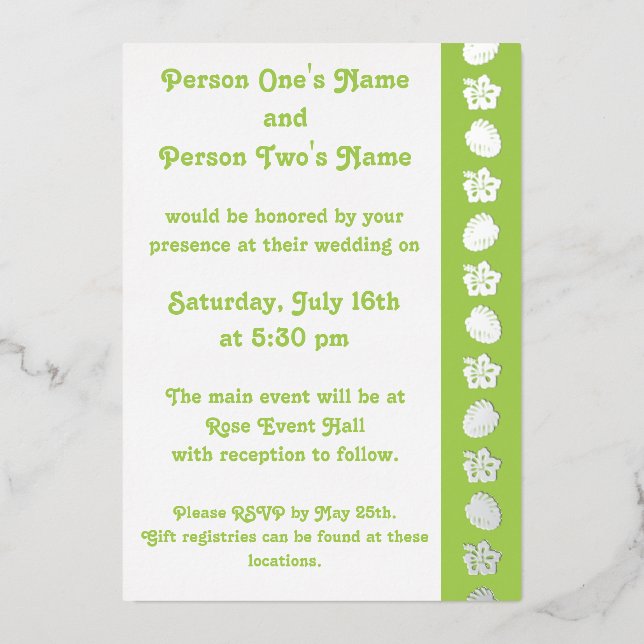 Tropical Hibiscus in Peridot Foil Invitation (Front)