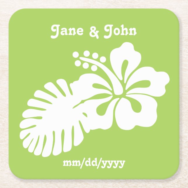 Tropical Hibiscus in Peridot Paper Coaster (Front)