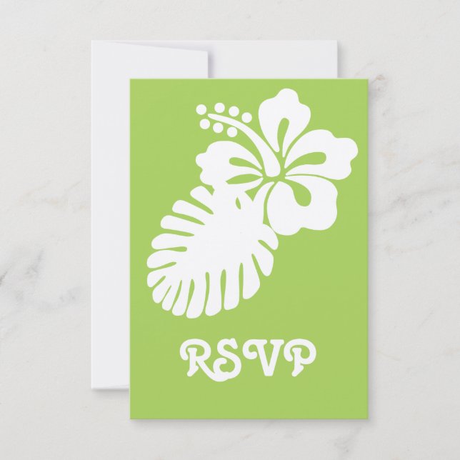 Tropical Hibiscus in Peridot RSVP Card (Front)