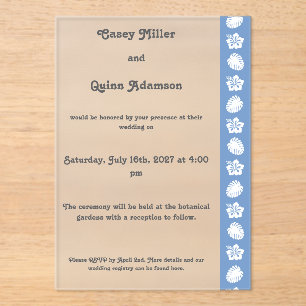 Tropical Hibiscus in Periwinkle Acrylic Wedding  Invitations