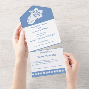 Tropical Hibiscus in Periwinkle All In One Invitation