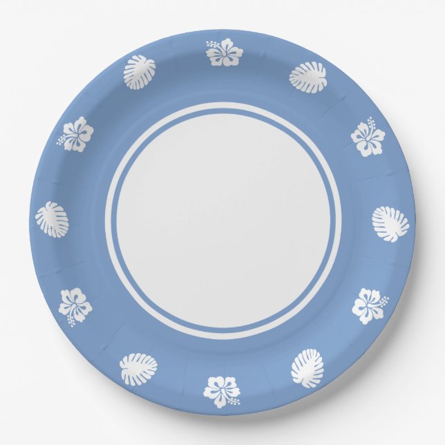 Tropical Hibiscus in Periwinkle Paper Plate (Front)