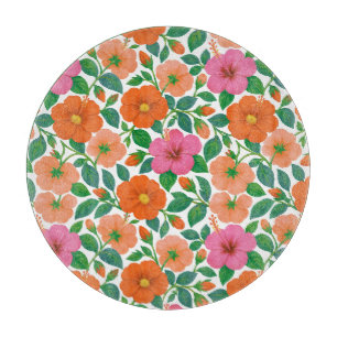 Tropical Hibiscus in Pink, Peach and Orange Cutting Board